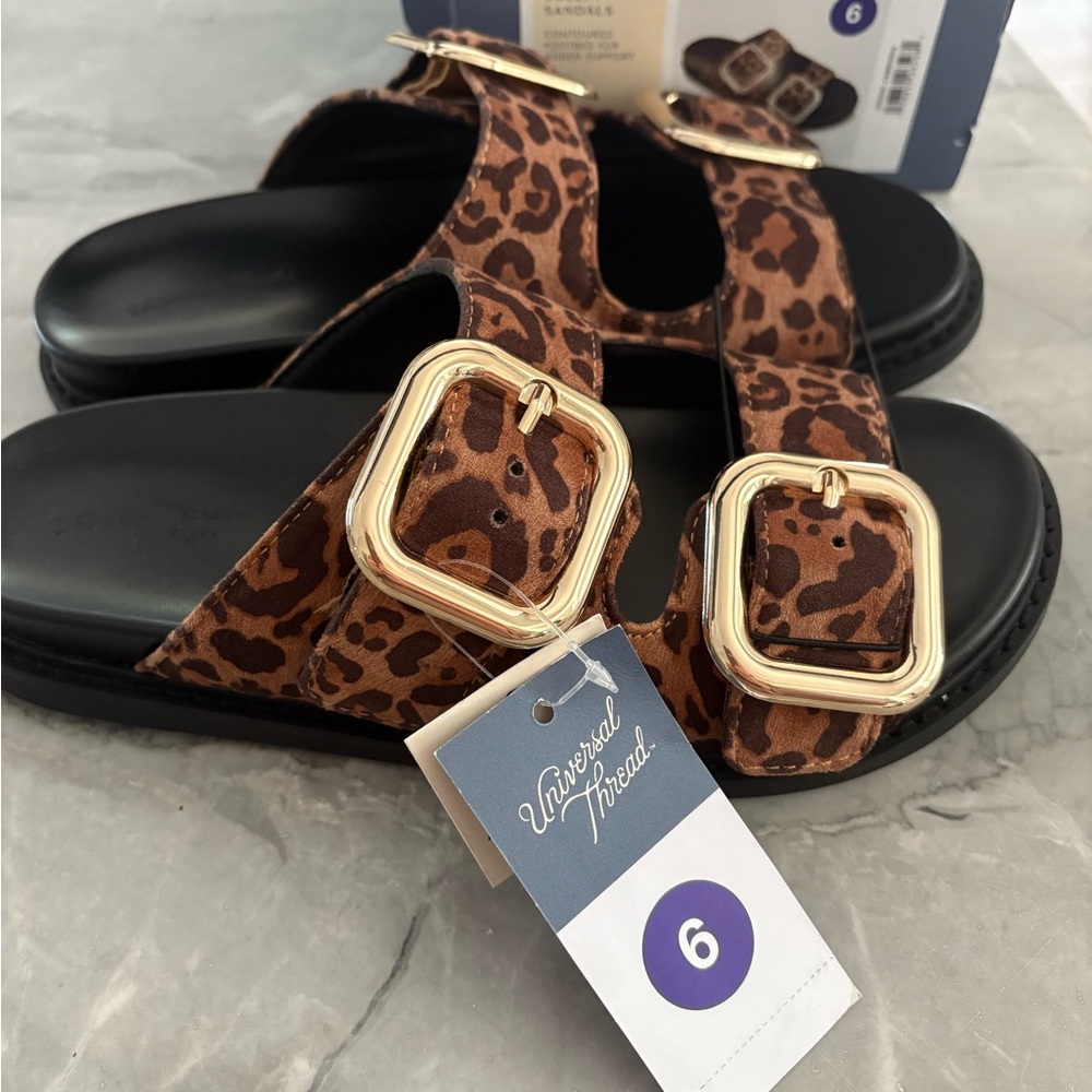 *New with tags*! Leopard and Gold buckle Slide Sandals - Picture 2 of 3